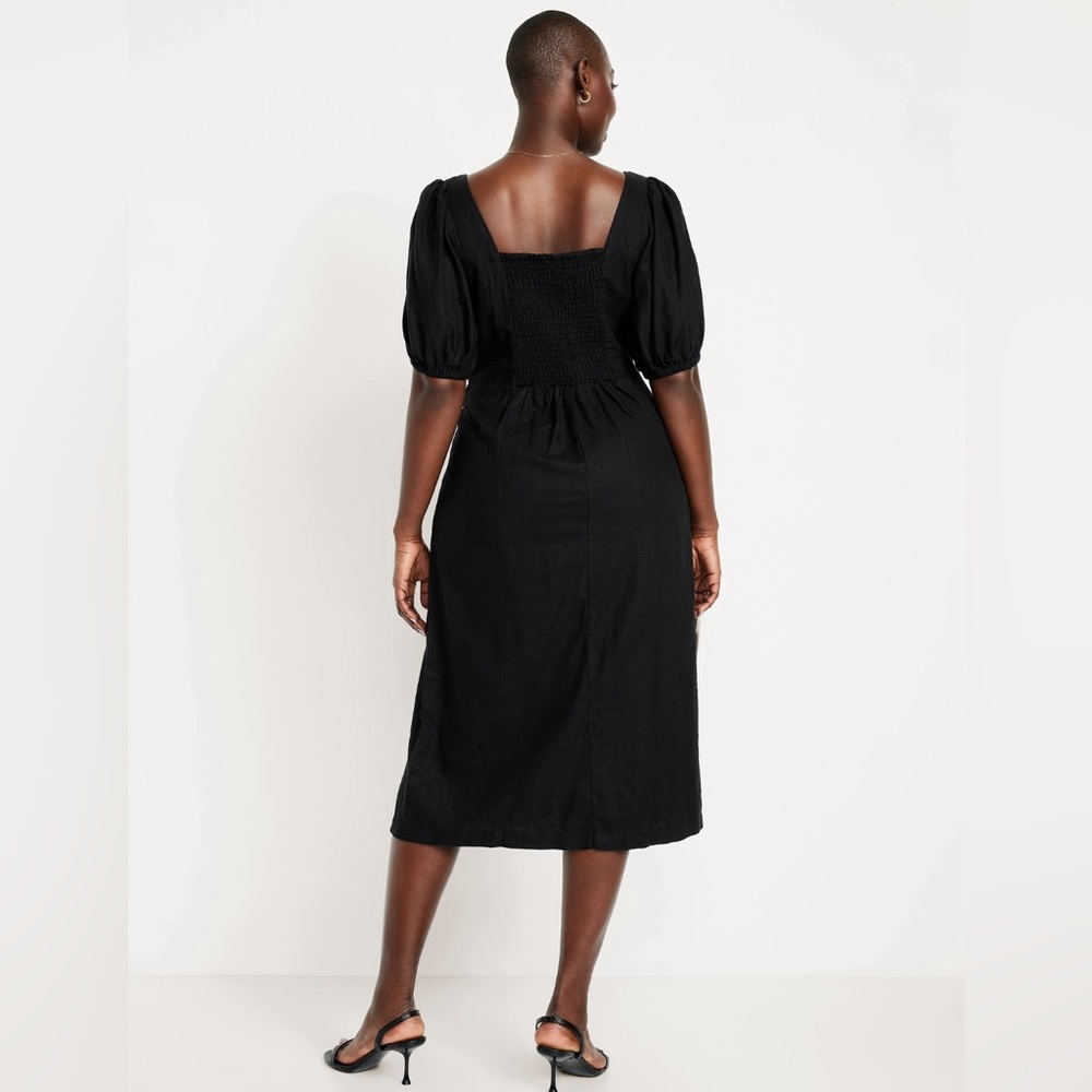 NWOT Old Navy Black Midi Puff Sleeve Dress - Picture 5 of 10
